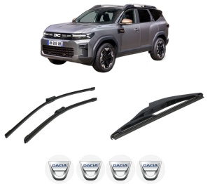 Set 3 stergatoare DACIA BIGSTER din 2024-2025, pentru parbriz si luneta fata si spate auto, Bosch Twin-Aerotwin, din cauciuc siliconat rezistent, 4 Stickere Auto DACIA - Img 2