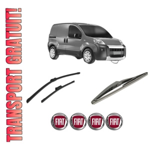 Set 3 stergatoare FIAT 500 (312_) din 2007-2021, pentru parbriz si luneta fata si spate auto, Bosch Twin-Aerotwin, din cauciuc siliconat rezistent, 4 Stickere Auto FIAT