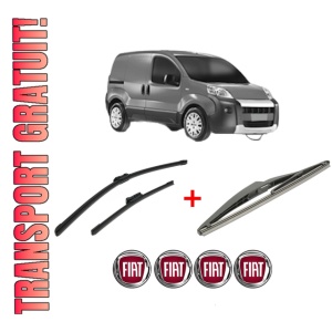 Set 3 stergatoare FIAT 500 (312_) din 2007, pentru parbriz si luneta fata si spate auto, Bosch Twin, din cauciuc siliconat rezistent, 4 Stickere Auto FIAT