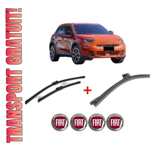 Set 3 stergatoare FIAT 600e / 600 (365_, 364_) din 2023, pentru parbriz si luneta fata si spate auto, Bosch Aerotwin, din cauciuc siliconat rezistent, 4 Stickere Auto FIAT