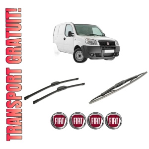 Set 3 stergatoare FIAT DOBLO Box Body/MPV (223_) din 2001-2010, pentru parbriz si luneta fata si spate auto, Bosch Twin-Aerotwin Retrofit, din cauciuc siliconat rezistent, 4 Stickere Auto FIAT