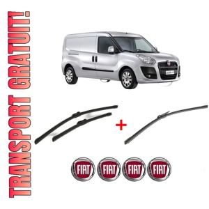 Set 3 stergatoare FIAT DOBLO Bus (263_) din 2010 - 2023, pentru parbriz si luneta fata si spate auto, Bosch Aerotwin, din cauciuc siliconat rezistent, 4 Stickere Auto FIAT