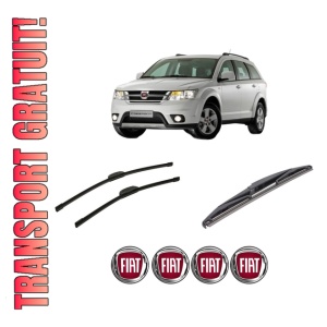 Set 3 stergatoare FIAT FREEMONT (345_) din 2011-2016, pentru parbriz si luneta fata si spate auto, Bosch Twin-Aerotwin Retrofit, din cauciuc siliconat rezistent, 4 Stickere Auto FIAT