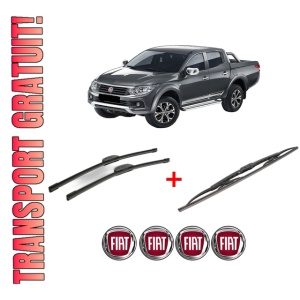 Set 3 stergatoare FIAT FULLBACK Pickup (502_, 503_) din 2016, pentru parbriz si luneta fata si spate auto, Bosch Twin, din cauciuc siliconat rezistent, 4 Stickere Auto FIAT