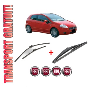 Set 3 stergatoare FIAT PANDA (312_, 319_) din 2012, pentru parbriz si luneta fata si spate auto, Valeo Silencio, din cauciuc siliconat rezistent, 4 Stickere Auto FIAT