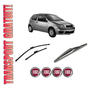 Set 3 stergatoare FIAT PUNTO (188_) din 2007-2012, pentru parbriz si luneta fata si spate auto, Bosch Twin-Aerotwin Multi, din cauciuc siliconat rezistent, 4 Stickere Auto FIAT