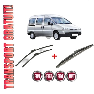 Set 3 stergatoare FIAT SCUDO Bus (270_, 272_) din 2007 - 2016, pentru parbriz si luneta fata si spate auto, Bosch Twin, din cauciuc siliconat rezistent, 4 Stickere Auto FIAT