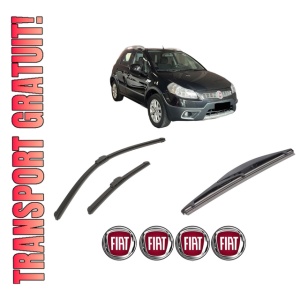 Set 3 stergatoare FIAT SEDICI (189_) din 2006-2014, pentru parbriz si luneta fata si spate auto, Bosch Twin-Aerotwin Retrofit, din cauciuc siliconat rezistent, 4 Stickere Auto FIAT