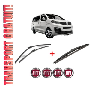 Set 3 stergatoare FIAT ULYSSE Bus din 2022 - 2023, pentru parbriz si luneta fata si spate auto, Valeo Silencio, din cauciuc siliconat rezistent, 4 Stickere Auto FIAT
