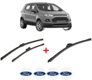 Set 3 stergatoare FORD ECOSPORT din 2012 - 2022, pentru parbriz si luneta fata si spate auto, Bosch Aerotwin, din cauciuc siliconat rezistent, 4 Stickere Auto FORD v6635