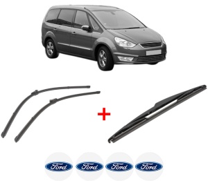 Set 3 stergatoare FORD GALAXY II (WA6) din 2006 - 2015, pentru parbriz si luneta fata si spate auto, Valeo Silencio, din cauciuc siliconat rezistent, 4 Stickere Auto FORD v13834