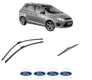 Set 3 stergatoare FORD GRAND C-MAX (DXA/CB7, DXA/CEU) din 2010-2019, pentru parbriz si luneta fata si spate auto, Bosch Twin-Aerotwin, din cauciuc siliconat rezistent, 4 Stickere Auto FORD - Img 2