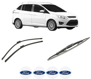 Set 3 stergatoare FORD GRAND C-MAX Van din 2010-2019, pentru parbriz si luneta fata si spate auto, Bosch Twin-Aerotwin, din cauciuc siliconat rezistent, 4 Stickere Auto FORD - Img 2