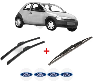 Set 3 stergatoare FORD KA (RB_) din 1996 - 2008, pentru parbriz si luneta fata si spate auto, Bosch Twin, din cauciuc siliconat rezistent, 4 Stickere Auto FORD v4235