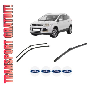 Set 3 stergatoare FORD KUGA II (DM2) din 2012-2019, pentru parbriz si luneta fata si spate auto, Bosch Aerotwin-Aerotwin, din cauciuc siliconat rezistent, 4 Stickere Auto FORD