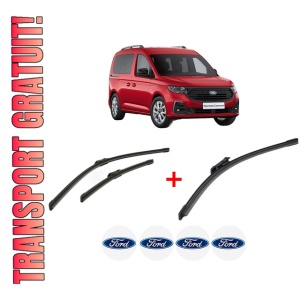 Set 3 stergatoare FORD TOURNEO CONNECT / GRAND TOURNEO CONNECT V761 MPV (SK) din 2022 - 2024, pentru parbriz si luneta fata si spate auto, Bosch Aerotwin, din cauciuc siliconat rezistent, 4 Stickere Auto FORD
