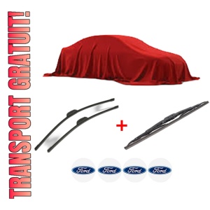 Set 3 stergatoare FORD TRANSIT TOURNEO Bus (FC_ _) din 2000 - 2006, pentru parbriz si luneta fata si spate auto, Bosch Twin, din cauciuc siliconat rezistent, 4 Stickere Auto FORD