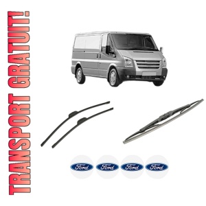 Set 3 stergatoare FORD TRANSIT Van (FA_ _) din 2000-2014, pentru parbriz si luneta fata si spate auto, Bosch Twin-Aerotwin Retrofit, din cauciuc siliconat rezistent, 4 Stickere Auto FORD