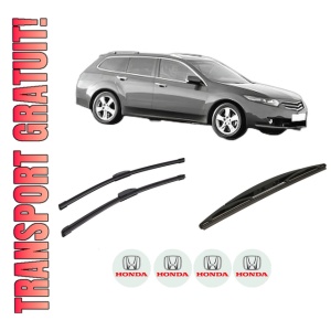 Set 3 stergatoare HONDA ACCORD VIII Estate (CW) din 2008-2015, pentru parbriz si luneta fata si spate auto, Bosch Twin-Aerotwin Retrofit, din cauciuc siliconat rezistent, 4 Stickere Auto HONDA