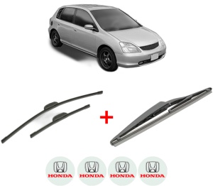 Set 3 stergatoare HONDA CIVIC VII Hatchback (EU, EP, EV) din 2000 - 2005, pentru parbriz si luneta fata si spate auto, Bosch Twin, din cauciuc siliconat rezistent, 4 Stickere Auto HONDA v8855