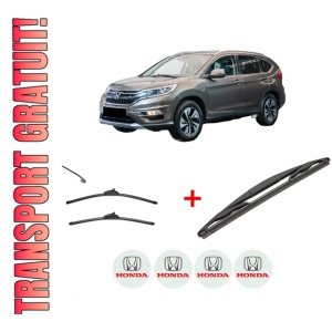 Set 3 stergatoare HONDA CR-V V (RW_, RT_) din 2016 - 2023, pentru parbriz si luneta fata si spate auto, Valeo Silencio, din cauciuc siliconat rezistent, 4 Stickere Auto HONDA