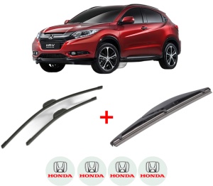 Set 3 stergatoare HONDA HR-V (RU) din 2014, pentru parbriz si luneta fata si spate auto, Bosch Twin, din cauciuc siliconat rezistent, 4 Stickere Auto HONDA v4475
