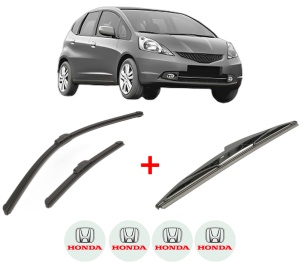 Set 3 stergatoare HONDA JAZZ III (GE_, GG_, GP_, ZA_) din 2008 - 2014, pentru parbriz si luneta fata si spate auto, Bosch Twin, din cauciuc siliconat rezistent, 4 Stickere Auto HONDA v8195