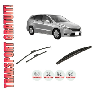 Set 3 stergatoare HONDA STREAM (RN) din 2001-2006, pentru parbriz si luneta fata si spate auto, Bosch Twin-Aerotwin Retrofit, din cauciuc siliconat rezistent, 4 Stickere Auto HONDA