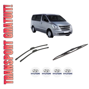 Set 3 stergatoare HYUNDAI H-1 Travel (TQ) din 2008-2011, pentru parbriz si luneta fata si spate auto, Bosch Twin-Aerotwin Retrofit, din cauciuc siliconat rezistent, 4 Stickere Auto HYUNDAI