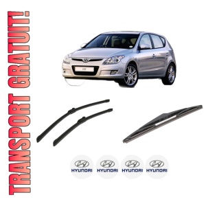 Set 3 stergatoare HYUNDAI i30 Estate (FD) din 2007-2012, pentru parbriz si luneta fata si spate auto, Bosch Twin-Aerotwin, din cauciuc siliconat rezistent, 4 Stickere Auto HYUNDAI