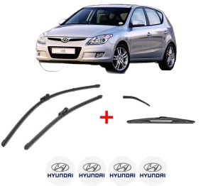 Set 3 stergatoare HYUNDAI i30 Estate (FD) din 2007 - 2012, pentru parbriz si luneta fata si spate auto, Valeo Silencio, din cauciuc siliconat rezistent, 4 Stickere Auto HYUNDAI v12149