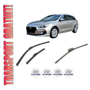 Set 3 stergatoare HYUNDAI i30 Kombi Van (GDE, GD) din 2015-2017, pentru parbriz si luneta fata si spate auto, Bosch Aerotwin-Aerotwin Retrofit, din cauciuc siliconat rezistent, 4 Stickere Auto HYUNDAI