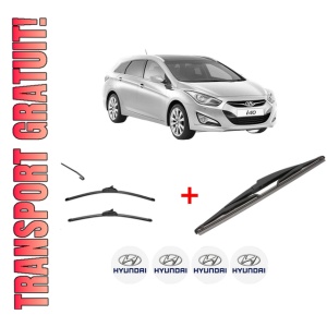 Set 3 stergatoare HYUNDAI i40 I CW (VF) din 2011 - 2019, pentru parbriz si luneta fata si spate auto, Valeo Silencio, din cauciuc siliconat rezistent, 4 Stickere Auto HYUNDAI