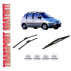 Set 3 stergatoare HYUNDAI MATRIX (FC) din 2001-2010, pentru parbriz si luneta fata si spate auto, Bosch Twin-Aerotwin Retrofit, din cauciuc siliconat rezistent, 4 Stickere Auto HYUNDAI
