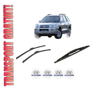 Set 3 stergatoare HYUNDAI SANTA FÉ I SUV Van (SM) din 2000-2006, pentru parbriz si luneta fata si spate auto, Bosch Twin-Aerotwin Retrofit, din cauciuc siliconat rezistent, 4 Stickere Auto HYUNDAI