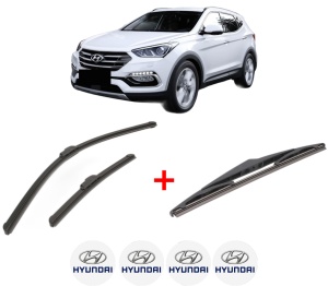 Set 3 stergatoare HYUNDAI SANTA FÉ III SUV Van (DM) din 2015 - 2018, pentru parbriz si luneta fata si spate auto, Bosch Twin, din cauciuc siliconat rezistent, 4 Stickere Auto HYUNDAI v3990