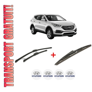 Set 3 stergatoare HYUNDAI SANTA FE IV (TM, TMA) din 2018 - 2020, pentru parbriz si luneta fata si spate auto, Bosch Twin, din cauciuc siliconat rezistent, 4 Stickere Auto HYUNDAI