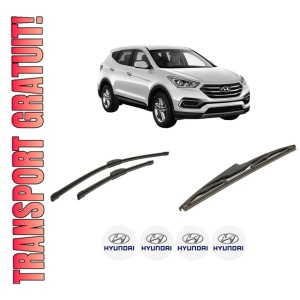Set 3 stergatoare HYUNDAI SANTA FE IV (TM, TMA) din 2018-2022, pentru parbriz si luneta fata si spate auto, Bosch Twin-Aerotwin Retrofit, din cauciuc siliconat rezistent, 4 Stickere Auto HYUNDAI