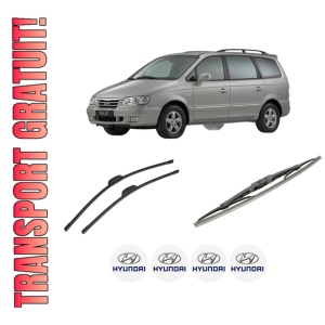 Set 3 stergatoare HYUNDAI TRAJET (FO) din 2000-2008, pentru parbriz si luneta fata si spate auto, Bosch Twin-Aerotwin Retrofit, din cauciuc siliconat rezistent, 4 Stickere Auto HYUNDAI