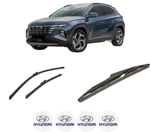 Set 3 stergatoare HYUNDAI TUCSON (NX4E, NX4A) din 2020-2024, pentru parbriz si luneta fata si spate auto, Bosch Twin-Aerotwin, din cauciuc siliconat rezistent, 4 Stickere Auto HYUNDAI - Img 2