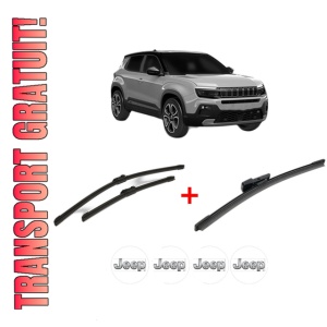 Set 3 stergatoare JEEP AVENGER (J2) din 2022, pentru parbriz si luneta fata si spate auto, Bosch Aerotwin, din cauciuc siliconat rezistent, 4 Stickere Auto JEEP