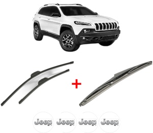 Set 3 stergatoare JEEP CHEROKEE VAN (KL) din 2014 - 2018, pentru parbriz si luneta fata si spate auto, Bosch Twin, din cauciuc siliconat rezistent, 4 Stickere Auto JEEP v5135
