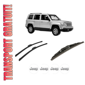 Set 3 stergatoare JEEP PATRIOT (MK74) din 2007-2017, pentru parbriz si luneta fata si spate auto, Bosch Twin-Aerotwin Retrofit, din cauciuc siliconat rezistent, 4 Stickere Auto JEEP