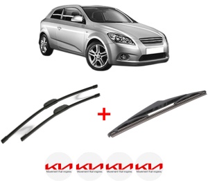 Set 3 stergatoare KIA CEE'D Hatchback (ED) din 2006 - 2012, pentru parbriz si luneta fata si spate auto, Bosch Twin, din cauciuc siliconat rezistent, 4 Stickere Auto KIA v3930
