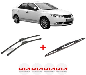 Set 3 stergatoare KIA CERATO II Saloon (TD) din 2009 - 2014, pentru parbriz si luneta fata si spate auto, Bosch Twin, din cauciuc siliconat rezistent, 4 Stickere Auto KIA v9395