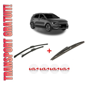 Set 3 stergatoare KIA NIRO II (SG2) din 2022, pentru parbriz si luneta fata si spate auto, Bosch Twin, din cauciuc siliconat rezistent, 4 Stickere Auto KIA