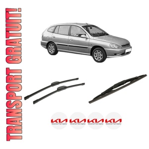 Set 3 stergatoare KIA RIO I Hatchback (DC) din 2000-2005, pentru parbriz si luneta fata si spate auto, Bosch Twin-Aerotwin Retrofit, din cauciuc siliconat rezistent, 4 Stickere Auto KIA