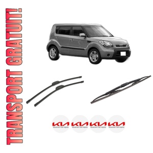 Set 3 stergatoare KIA SOUL I (AM) din 2009-2014, pentru parbriz si luneta fata si spate auto, Bosch Twin-Aerotwin Retrofit, din cauciuc siliconat rezistent, 4 Stickere Auto KIA