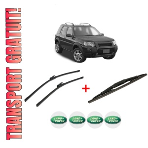 Set 3 stergatoare LAND ROVER FREELANDER 2 (L359) din 2006 - 2014, pentru parbriz si luneta fata si spate auto, Bosch Twin, din cauciuc siliconat rezistent, 4 Stickere Auto LAND ROVER
