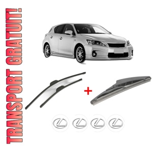 Set 3 stergatoare LEXUS CT (ZWA10_) din 2011, pentru parbriz si luneta fata si spate auto, Bosch Twin, din cauciuc siliconat rezistent, 4 Stickere Auto LEXUS